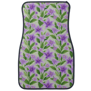 Vibrant Purple Lilies With Green Leaves Car Floor Mat