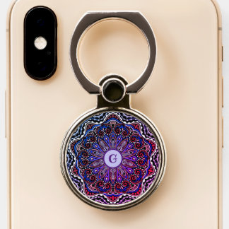 Vibrant Purple Monogrammed Mandala Phone Ring Stand