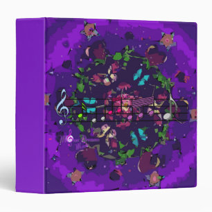 Vibrant Purple Music & Abstract Flowers Binder