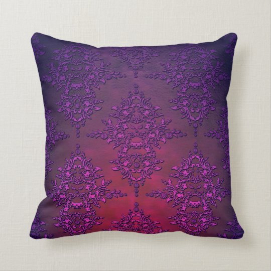 Vibrant Purple Orange Damask Pattern Throw Pillow Zazzle
