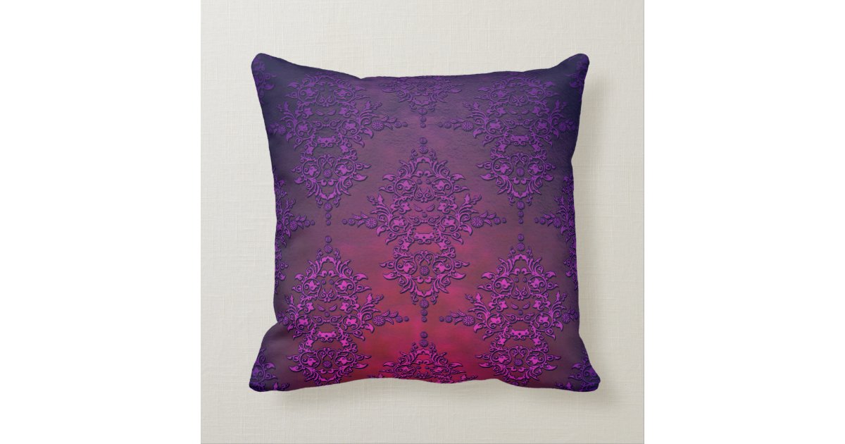 Vibrant Purple Orange Damask Pattern Throw Pillow Zazzle