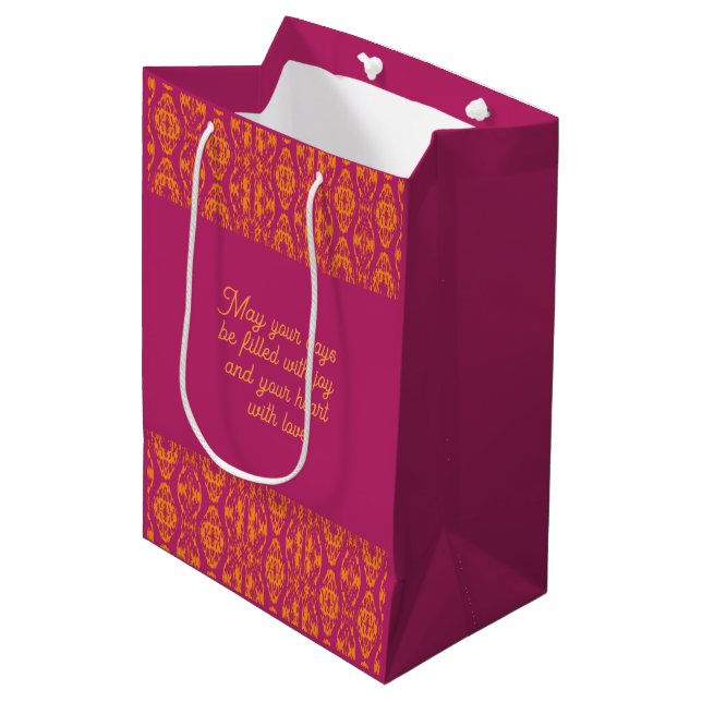Vibrant Purple Orange Ethnic Mosaic Geometric  Medium Gift Bag (Front Angled)