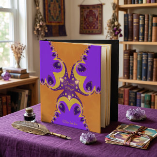 Vibrant Purple Orange Jeweled Fractal Art Custom 3 Ring Binder