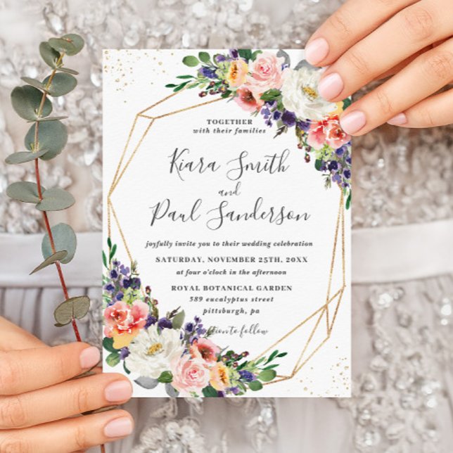 Vibrant Purple Orange Peach Blush Floral Wedding Invitation (Creator Uploaded)