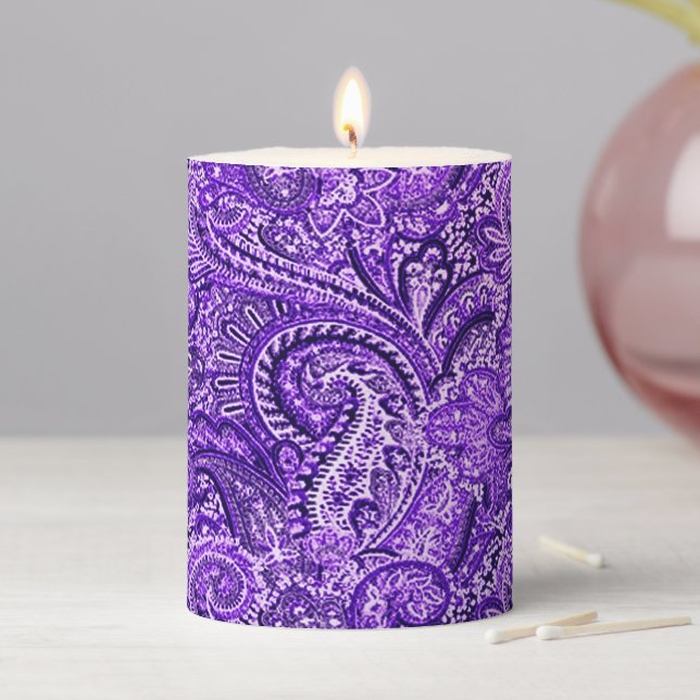 Vibrant Purple Paisley Pillar Candle (In Situ)