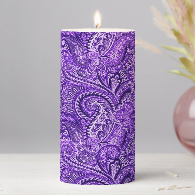 Vibrant Purple Paisley Pillar Candle (In Situ)
