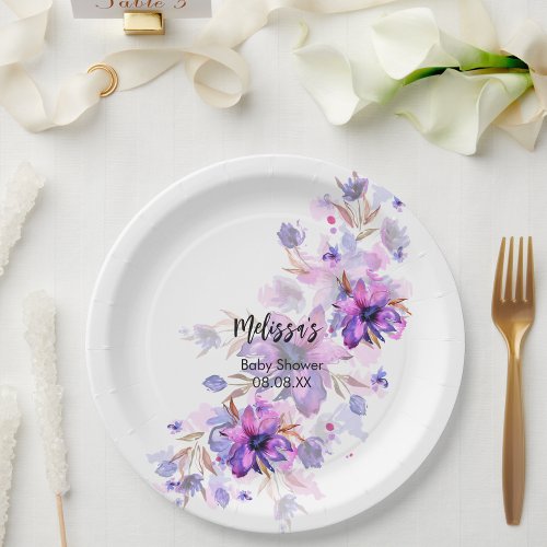 Vibrant purple pink lavender flower paper plates