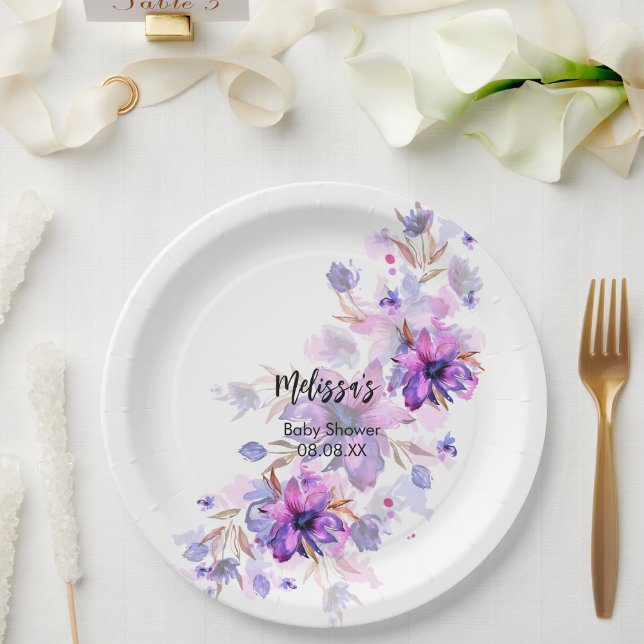 Vibrant purple pink lavender flower paper plates (Creator Uploaded)