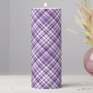 Vibrant Purple Plaid Alzheimer's Awareness Pattern Pillar Candle
