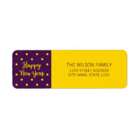 Vibrant Purple Polka Dot Happy New Year Address Label