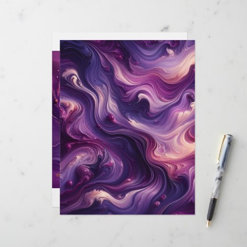 Vibrant Purple Poured Paint Scrapbook Paper