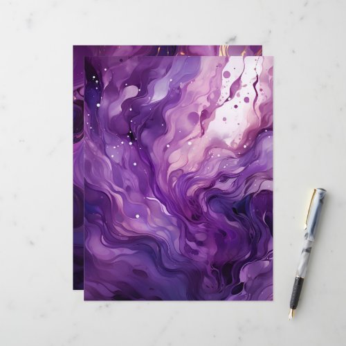 Vibrant Purple Poured Paint Scrapbook Paper