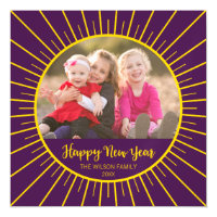 Vibrant Purple Starburst Happy New Year Magnetic Card
