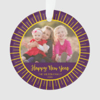 Vibrant Purple Starburst Happy New Year Photo Ornament