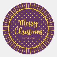 Vibrant Purple Starburst Script Merry Christmas Classic Round Sticker
