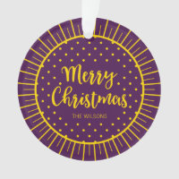 Vibrant Purple Starburst Script Merry Christmas Ornament