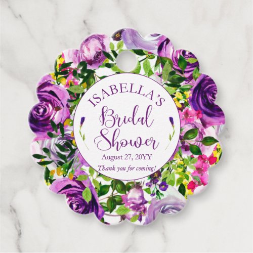 Vibrant Purple Watercolor Bouquet Bridal Shower  Favor Tags