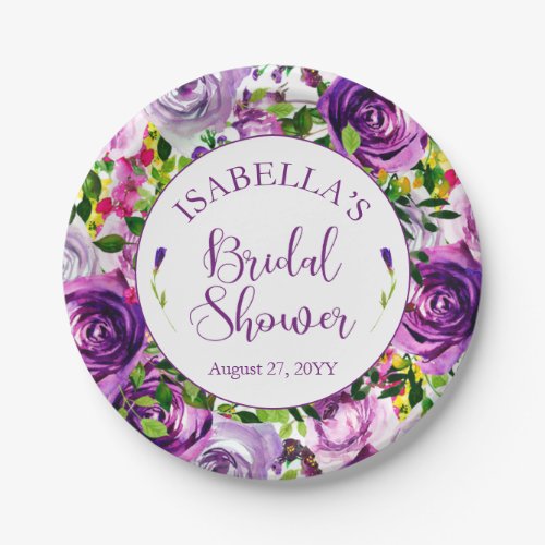 Vibrant Purple Watercolor Bouquet Bridal Shower  Paper Plates
