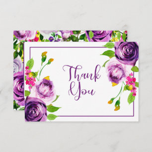 Vibrant Purple Watercolor Bouquet Bridal Shower Thank You Card