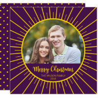 Vibrant Purple Yellow Starburst Merry Christmas Card