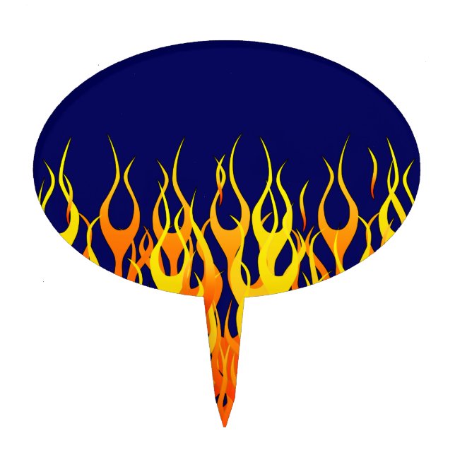 Vibrant Racing Flames on Navy Blue Cake Topper (Front)