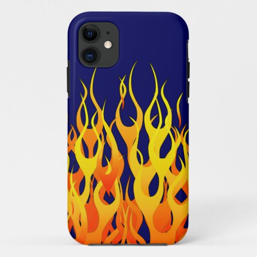 Vibrant Racing Flames on Navy Blue iPhone 11 Case