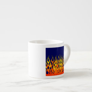 Vibrant Racing Flames on Navy Blue Espresso Cup