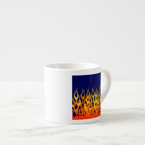 Vibrant Racing Flames on Navy Blue Espresso Cup