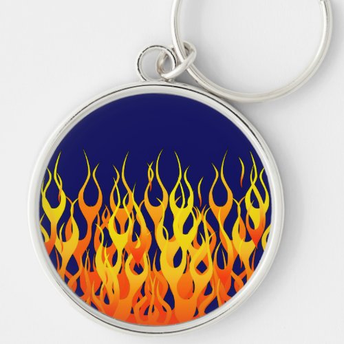 Vibrant Racing Flames on Navy Blue Keychain