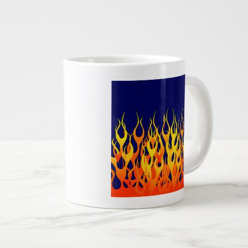 Vibrant Racing Flames on Navy Blue Large Coffee Mug