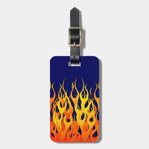 Vibrant Racing Flames on Navy Blue Luggage Tag