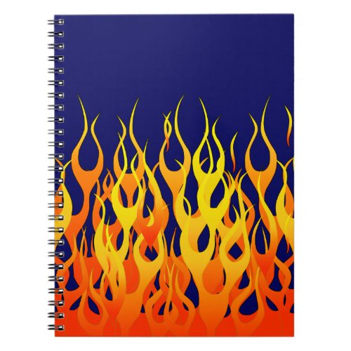 Vibrant Racing Flames on Navy Blue Notebook