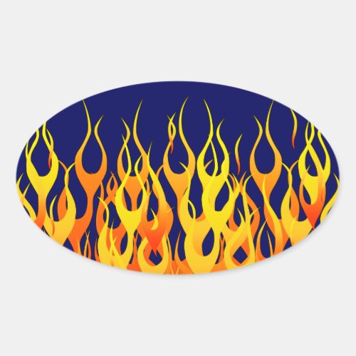 Vibrant Racing Flames on Navy Blue Oval Sticker