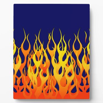 Vibrant Racing Flames On Navy Blue Plaque by MustacheShoppe at Zazzle