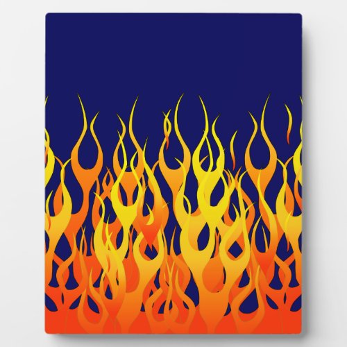 Vibrant Racing Flames on Navy Blue Plaque