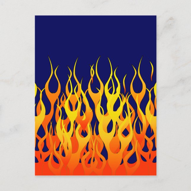 Vibrant Racing Flames on Navy Blue Postcard (Front)