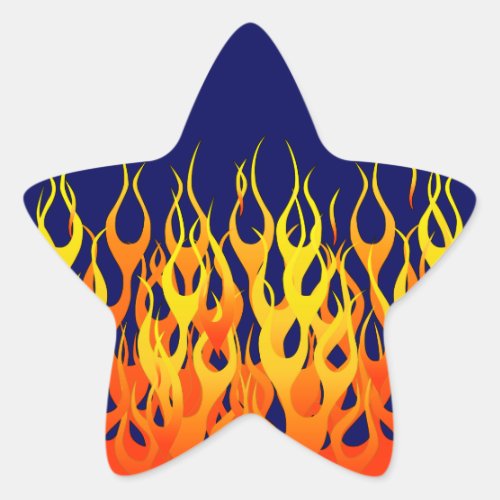 Vibrant Racing Flames on Navy Blue Star Sticker