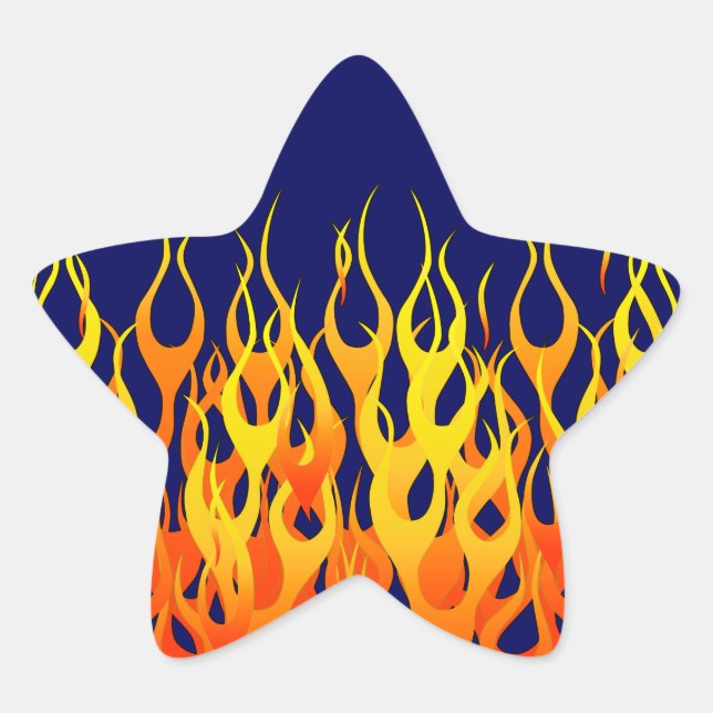 Vibrant Racing Flames on Navy Blue Star Sticker (Front)