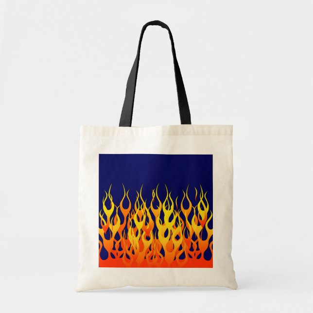 Vibrant Racing Flames on Navy Blue Tote Bag (Front)