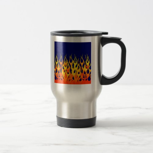 Vibrant Racing Flames on Navy Blue Travel Mug