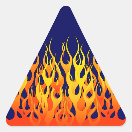 Vibrant Racing Flames on Navy Blue Triangle Sticker