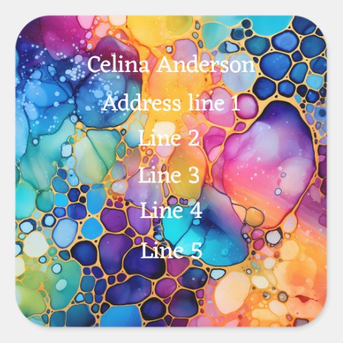 Vibrant Rainbow Alcohol Ink address label