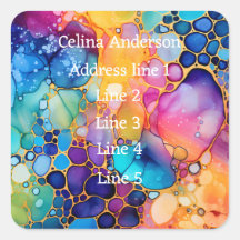 Vibrant Rainbow Alcohol Ink address label