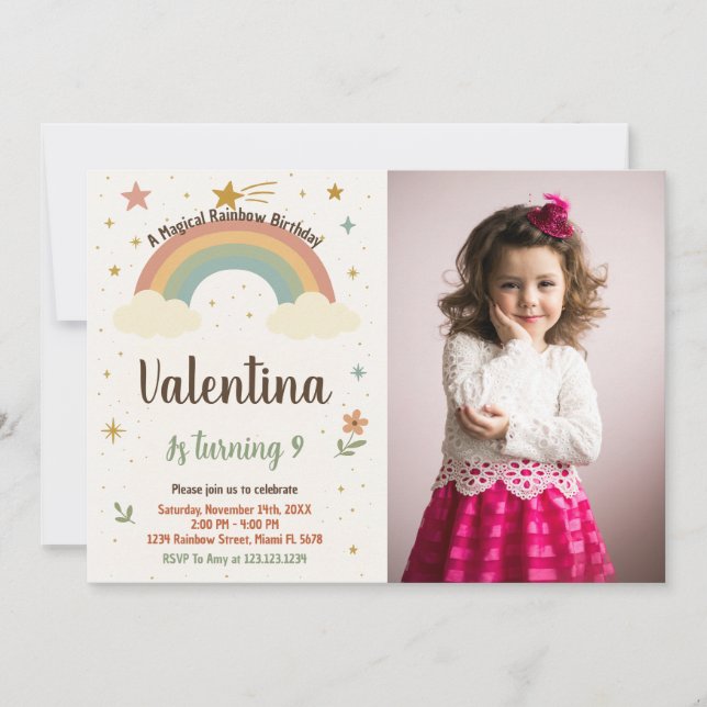 Vibrant Rainbow Birthday Invitation with photo (Front)