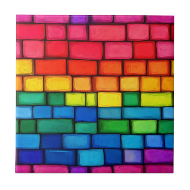 Vibrant Rainbow Brick Pattern Ceramic Tile (Front)