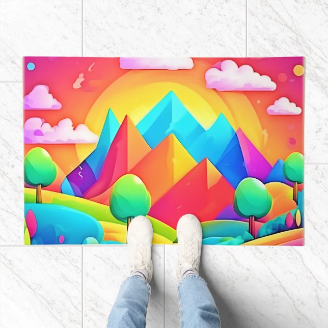 Vibrant Rainbow Cartoon Landscape Doormat (Indoor)