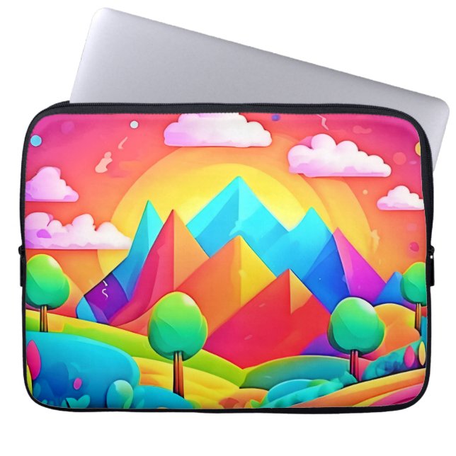 Vibrant Rainbow Cartoon Landscape Laptop Sleeve (Front)