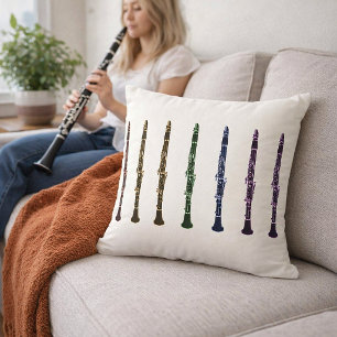 Vibrant Rainbow Clarinet Orchestra Band Music Throw Pillow