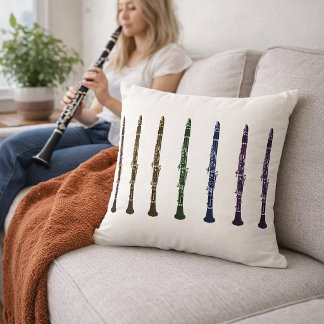 Vibrant Rainbow Clarinet Orchestra Band Music Throw Pillow