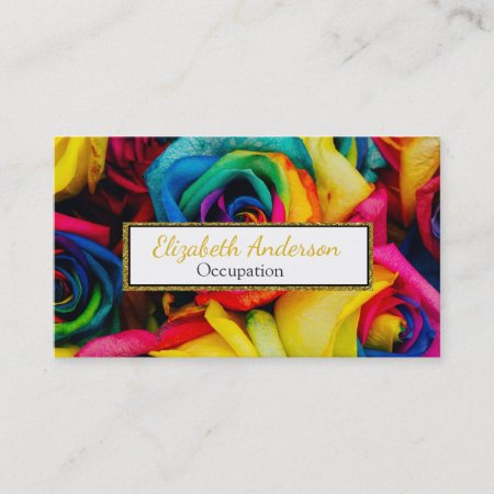 Vibrant Rainbow Color Roses Professional Business Card